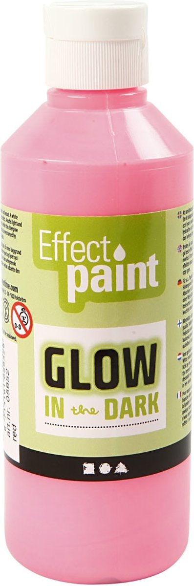 Glow in the dark, fluorescerende lichtrood, 250ml [HOB-34934]